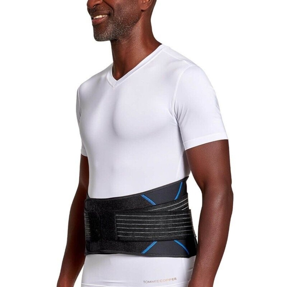 TOMMIE COPPER ADJUSTABLE COMPRESSION‎ BACK BRACE Unisex Size L / XL BLACK / BLUE